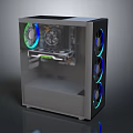 Modern Gaming PC Case With Transparent Side Panel RGB Cooling Fans And Graphics Card