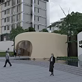 Modern Building Garden Landscape With Water Pool Steps And Green Trees