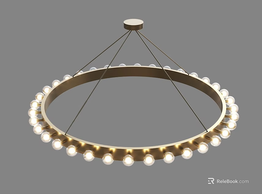 Modern Circular Brass Chandelier With Surrounding Bulbs And Hanging Design 3d model 