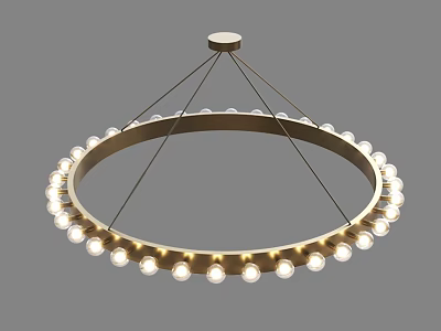Modern Circular Brass Chandelier With Surrounding Bulbs And Hanging Design 3d model