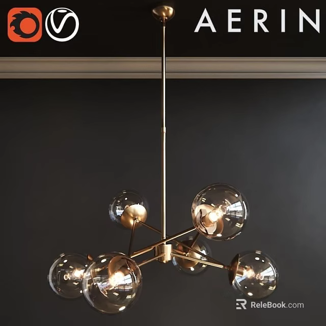 Modern Chandelier With Brass Frame And Glass Globe Shades For Contemporary Interior Design 3d model 