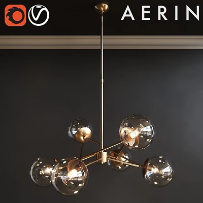Modern Chandelier With Brass Frame And Glass Globe Shades For Contemporary Interior Design 3d model