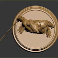 Golden Ancient Warrior Statue With Spear Armor And Decorative Base