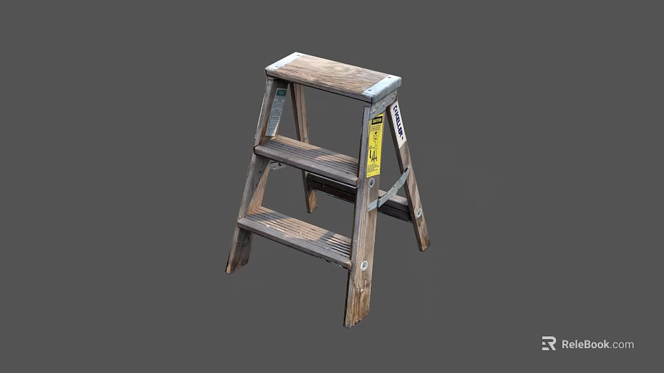 Wooden Step Ladder With Two Steps Sturdy Structure For Home Use 3d model 