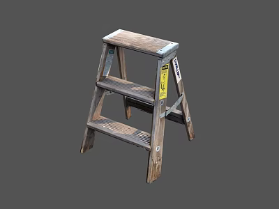 Wooden Step Ladder With Two Steps Sturdy Structure For Home Use 3d model