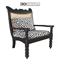 Classic Black Accent Chair With Woven Rattan Back And Geometric Pattern Cushion