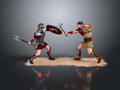 Ancient Warrior Figures Engaged In Combat With Spears Shields And Armor On Sandy Ground 3d model