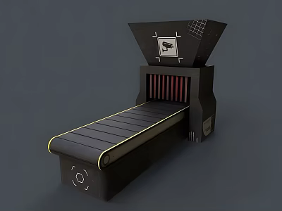 Industrial Equipment With Conveyor Belt Top Feeding Hopper Red Stripes And Yellow Lines 3d model
