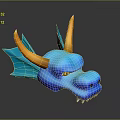 Blue Dragon Head with Orange Horns Blue Wings Yellow Eyes and White Fangs