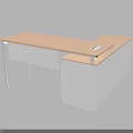Modern Office Desk With Light Wooden Top Drawers And White Storage Cabinets