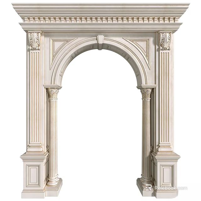 Decorative Classical Arched Architectural Component With Fluted Columns And Ornate Carvings 3d model 