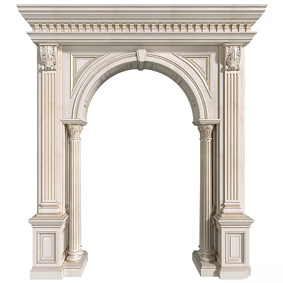 Decorative Classical Arched Architectural Component With Fluted Columns And Ornate Carvings 3d model