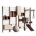 Wooden Gym Equipment Rack With Gym Rings Exercise Ball And Dumbbells