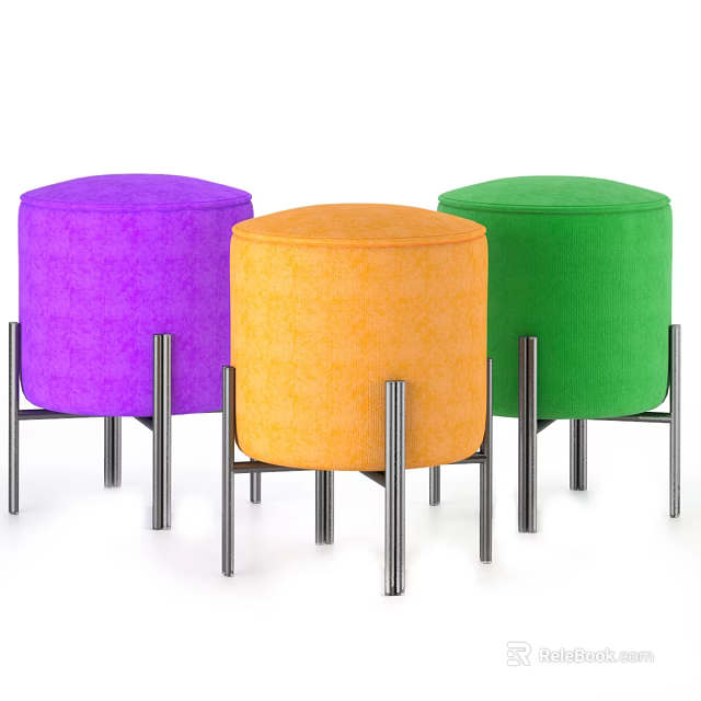 Vibrant Purple Orange Green Upholstered Sofa Stools with Modern Metal Legs Design 3d model 