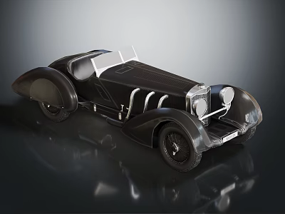 Classic Black Vintage Roadster With Streamlined Body Chrome Details And Retro Headlights 3d model