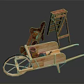 Garden Tools Collection With Wooden Wheelbarrow Ladder Shovel And Pots