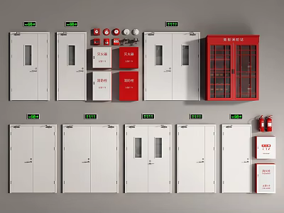 Fire Safety Equipment With Control Cabinets Alarm Controllers Hydrant Boxes And Extinguishers 3d model