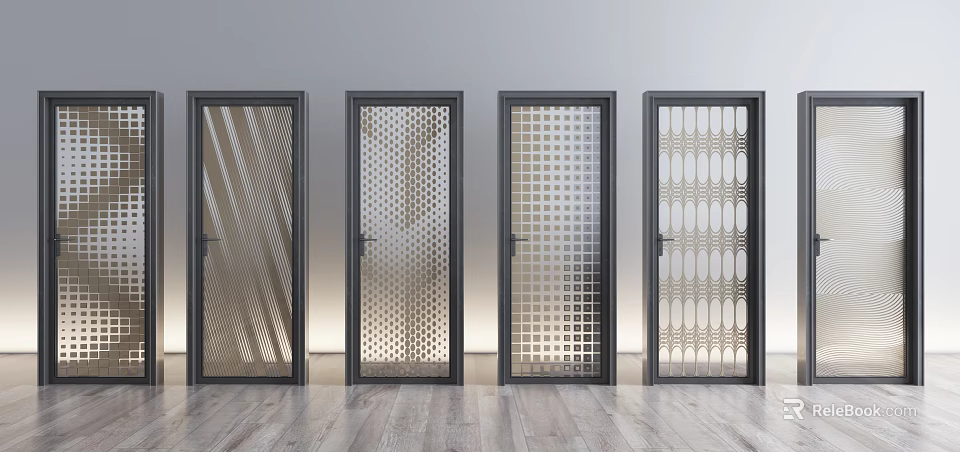 Modern Interior Doors With Glass Panels And Various Geometric Pattern Designs 3d model