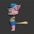 Game Movie Character Pink Fox With Blue Cap Goggles Striped Shirt Blue Overalls Holding Lollipop