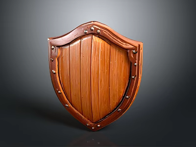 Classic Solid Wooden Shield With Ornate Metal Rivets And Polished Surface 3d model