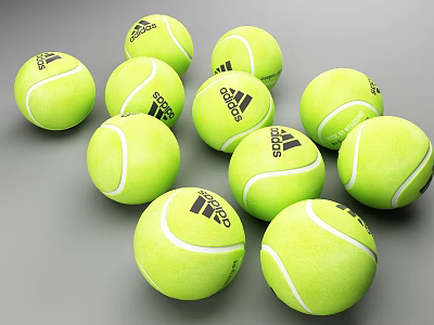 Adidas Branded Green Tennis Balls With White Stripes On Gray Surface 3d model
