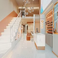 Modern Luxury Beauty Salon Interior With Marble Reception Desk Orange Chairs And White Staircase
