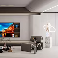 Modern Living Room Interior With Large Screen TV Light Colored Sofa And Decorative Items
