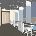 Hospital Outpatient Clinic Ward Interior Design With White Wheeled Beds Blue Beige Walls
