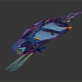 Futuristic Blue And Yellow Sci Fi Vehicle With Streamlined Design Transparent Cockpit And Tail Fins