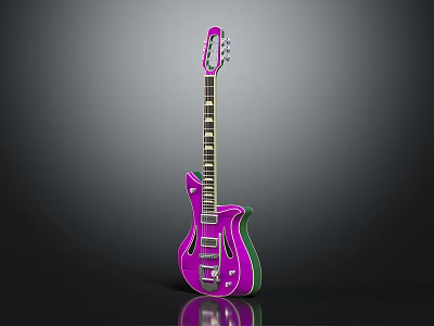 Shiny Purple Electric Guitar with Glossy Body and Metallic Strings Design 3d model