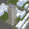 Tall Modern Residential Building Exterior With Blue Sky And Surrounding Architecture