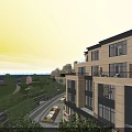 Elegant Waterfront Residential Building With Balconies Windows And Evening Sky View