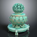 Turquoise Decorative Furniture Piece With Hollow Sphere And Lotus Shaped Base