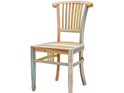 Colorful Striped Casual Chair With Wooden Frame And Vintage Design Style 3d model