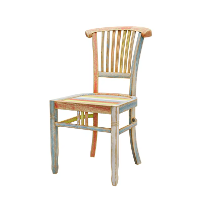 Colorful Striped Casual Chair With Wooden Frame And Vintage Design Style 3d model