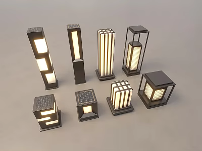 Modern Outdoor Lights With Various Geometric Shapes And Metal Frame Designs 3d model