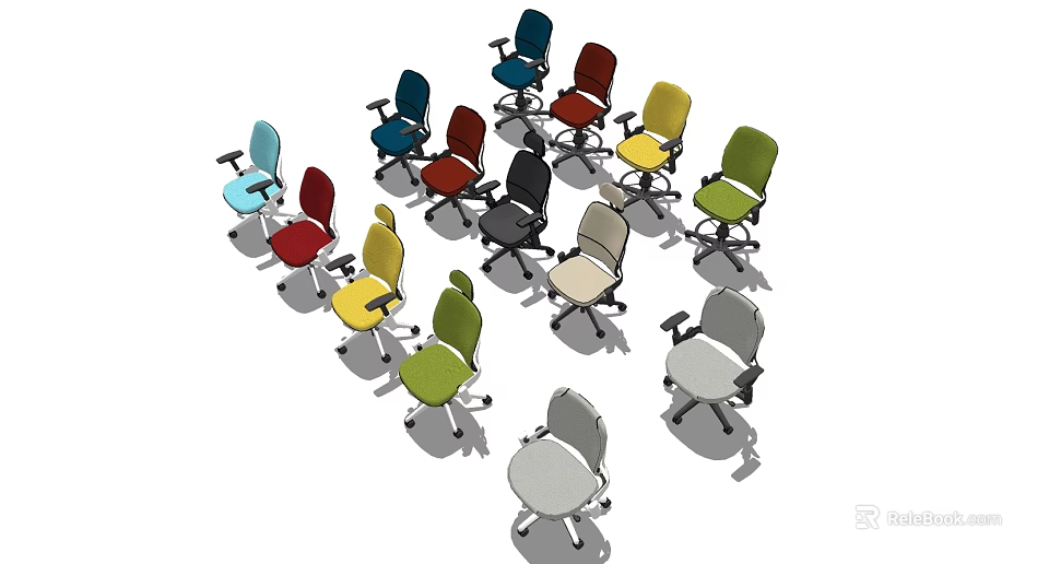 Ergonomic Office Chairs In Various Colors With Swivel Design For Workspace 3d model 