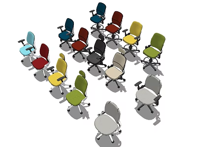 Ergonomic Office Chairs In Various Colors With Swivel Design For Workspace 3d model