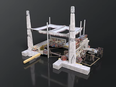 Industrial Platform Structure Model With White Pillars Supporting Framework And Mechanical Components 3d model
