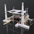 Industrial Platform Structure Model With White Pillars Supporting Framework And Mechanical Components