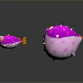 Two Cartoon Pufferfish Characters With Pink White Bodies Spikes And Orange Fins