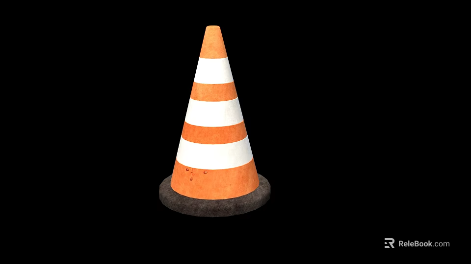 Orange And White Striped Traffic Cone Conical Structure Public Road Safety Facility For Construction Areas 3d model 