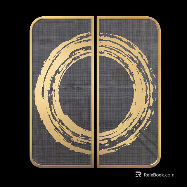 Modern Room Divider With Golden Circular Pattern Grid Design And Metal Frame 3d model 
