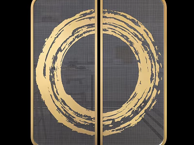 Modern Room Divider With Golden Circular Pattern Grid Design And Metal Frame 3d model