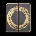 Modern Room Divider With Golden Circular Pattern Grid Design And Metal Frame 3d model