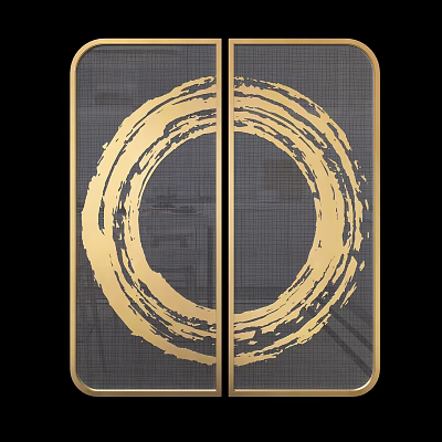 Modern Room Divider With Golden Circular Pattern Grid Design And Metal Frame 3d model