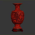 Red Carved Vase Sculpture With Intricate Floral Patterns And Elegant Design