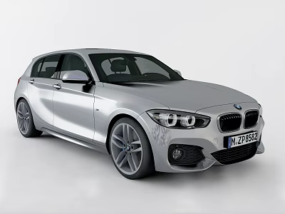 Silver BMW Hatchback Car With Sporty Design Alloy Wheels And Modern Headlights 3d model