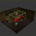 Vintage Red Motorcycle In Workshop With Yellow Rack Bricked Walls And Grid Window