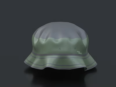 Stylish Gray Green Bucket Hat With Ruffled Brim And Decorative Stitching Details 3d model
